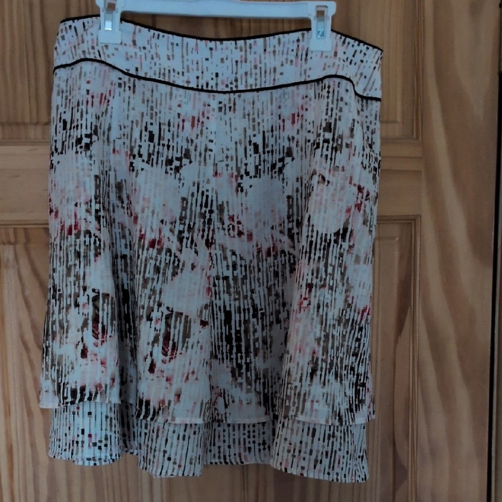 White House Black Market A-Line Skirt in Brown, White, and Pink
